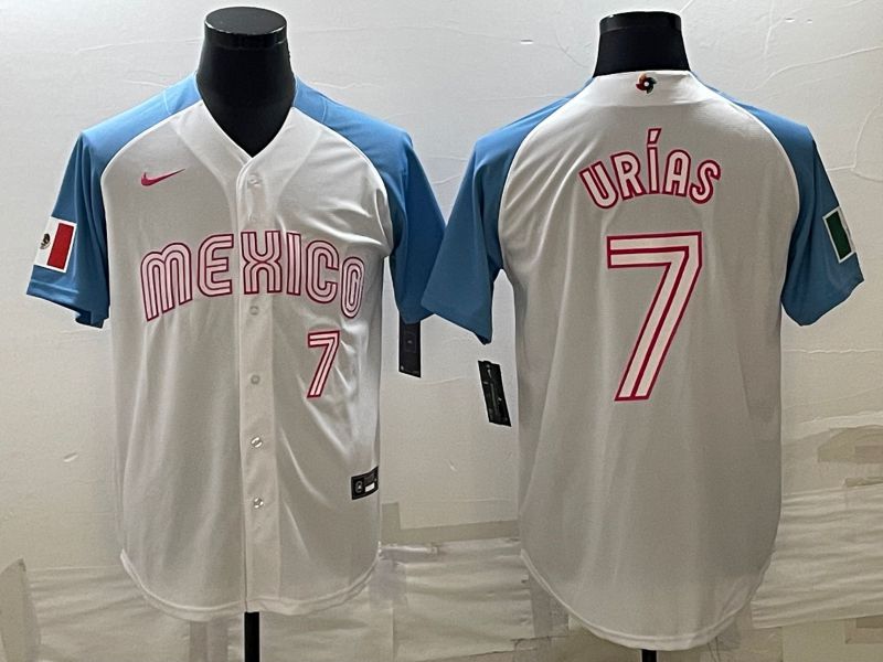 Men 2023 World Cub Mexico #7 Urias White blue Nike MLB Jersey11